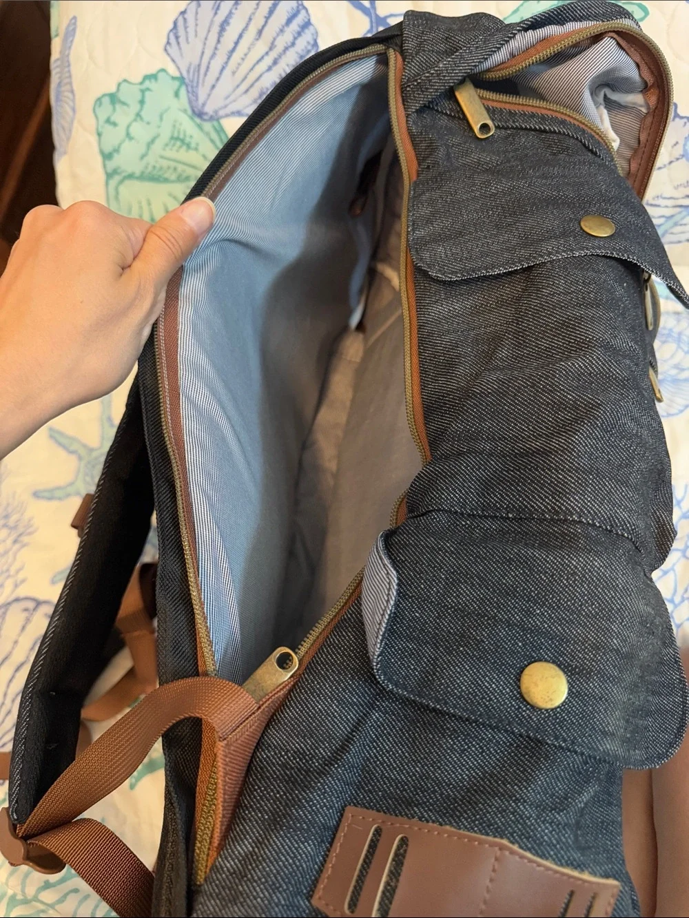 Like New Origaudio Denim Presidio Backpack